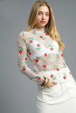 Embroidered Mesh Long Sleeve Floral Blouse