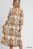 Artistic Abstract Floral Pattern Midi Dress