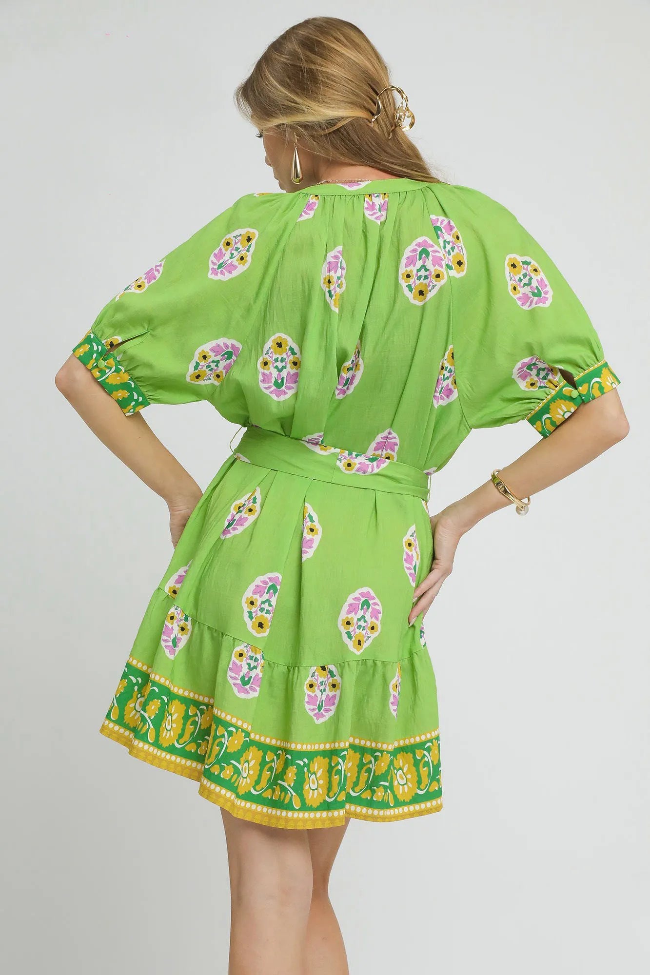 Boho Floral Belted Short Sleeve Shirt Dress