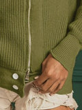 High-Neck Ribbed Zip-Up Sweater Jacket