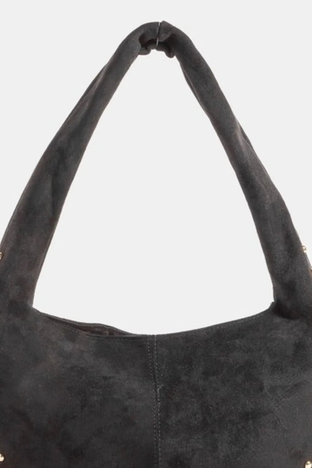Studded Crescent Suede-Like Handbag