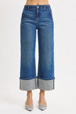 High-Rise Ankle Rhinestone-Trimmed Wide Jeans