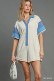 Terry Collared Block Romper