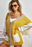 Color Block Sweater Cardigan with Button Closure
