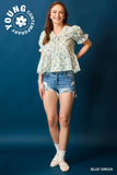 Bow Pattern Lace Trim Ruffle Sleeve Top