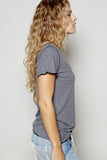 Ribbed V-Neck T-Shirt with Overlock Stitching Detail