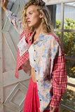 Patchwork Plaid Shirt with Trendy Contrast Pockets