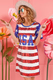 American Flag Theme Usa Print Sequin Dress