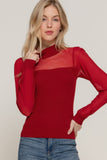 Mesh Panel Long Sleeve Sweater Top
