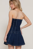 Strapless Stretch Denim Dress with Dual Buckle Flair