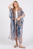 Boho Print Open Front Long Kimono Cover Up