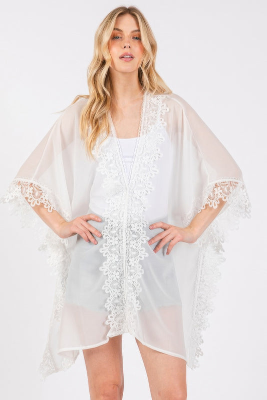 Flower Pattern Trim Detail Poncho Cover Up