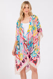 Multi Colored Heart Print Silky Feel Kimono Cover Up