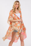 Two Tones Trim Abstract Print Silky Feel Kimono Cover Up