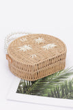 Pearl Blossom Faux Straw Clutch with Floral Handle