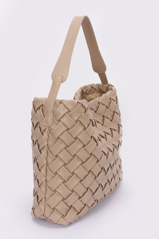 Braided Textured Faux Leather Shoulder Bag