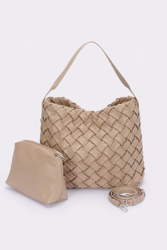 Braided Textured Faux Leather Shoulder Bag