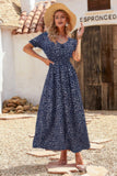 Allover Print Puff Sleeve Ruched Shirred Dress
