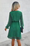 Solid Swiss Dot Flounce Sleeve Shirred Midi Dress