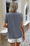 Solid Button Trim V Neck Loose Fit Blouse