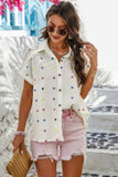 Heart Print Button Down Short Sleeve Loose Shirt