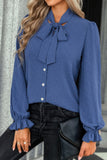 Solid Swiss Dot Neck Tie Detail Blouse