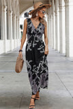Cross V Neck Floral Print Sleeveless Fit Dress