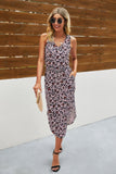 Leopard Printed Deep V Neck Sleeveless Loose Dress
