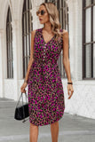 Sleeveless Leopard Print Tie Front Curved Hem Dress