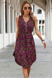 Sleeveless Leopard Print Tie Front Curved Hem Dress