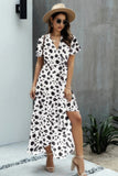 Allover Print High V Neck Low Wrap Dress