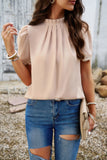 Crew Neck Solid Ruffle Loose Fit Dressy Elegant Shirt