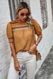 Geometric Print Elegant Textured Puff Sleeve Shirt