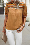 Geometric Print Elegant Textured Puff Sleeve Shirt