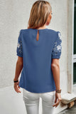 Floral Keyhole Neckline Loose Puff Sleeve Blouse