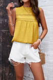 Crew Neck Swiss Dot Smocked Ruffled Loose Blouse