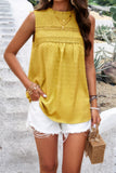 Crew Neck Swiss Dot Smocked Ruffled Loose Blouse