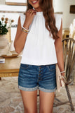 Solid Frill Trim Mock Neck Sleeveless Tunic Blouse