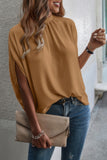 Mock Neck Batwing Sleeve Solid Loose Blouse