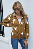 Stars Print Zip Up Long Sleeve Drawstring Hoodie