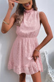 High Neck Sleeveless A-Line Dress with Ruffle Hem