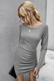 Chic Ribbed Knit Drawstring Front Fitted Dress