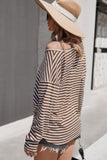 V Neck Short Sleeve Striped Tunic Shirt
