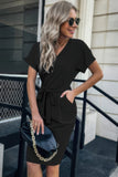 Chic Button Accent Cuffed Pocket Mini Dress