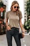 Solid Lace Sleeve Color Block Ruched Fit Top