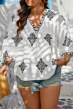 Chic Plus V Neck Geometric Embroidered Peplum Blouse