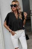 Notched Neck Solid Loose Fit Half Sleeve Blouse