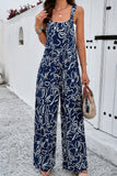 Geo Patterned Sleeveless Smocked Jumpsuit with Pockets