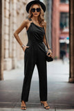 Chic One-Shoulder Ruched Sleeveless Jumpsuit
