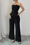 Off Shoulder Hidden Zipper Pleated Comfort Jumpsuit